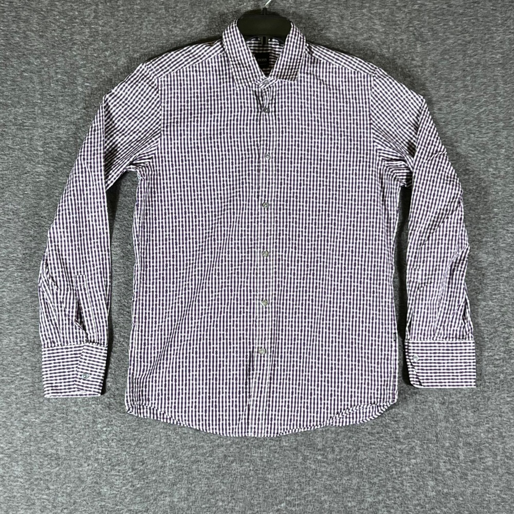 BOSS Hugo Boss Regular Fit Gingham Pattern Dress Shirt Men Size M